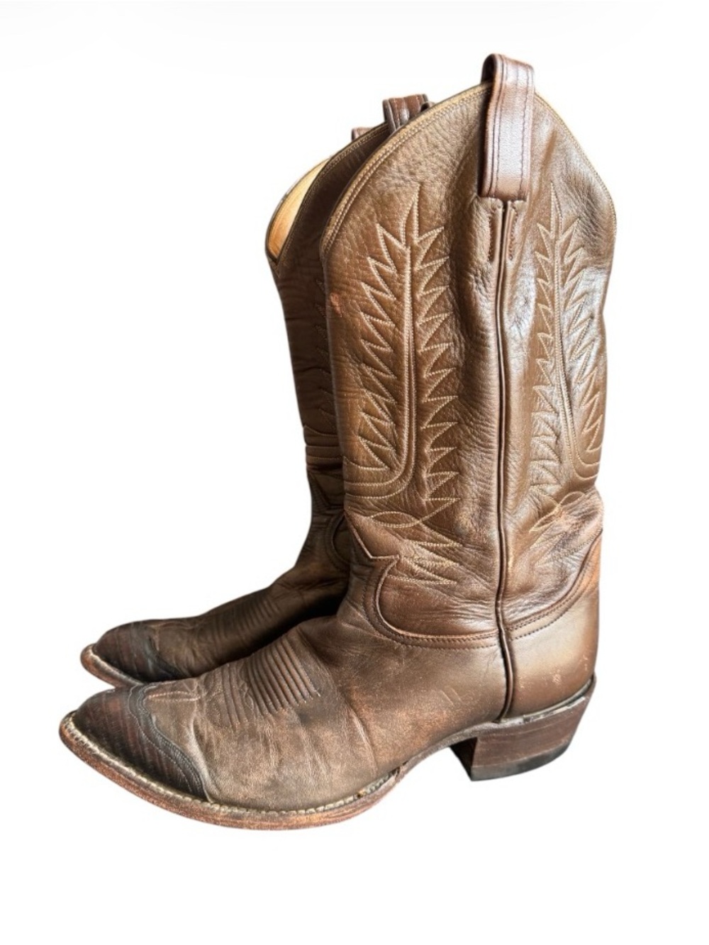 Vintage Tony Lama Cowboy Boots Brown Leather Exotic Rugged Distressed Mens 9.5 D